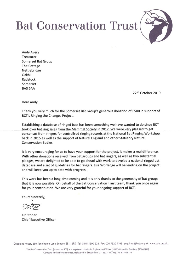 Thank you letter from Kit Stoner